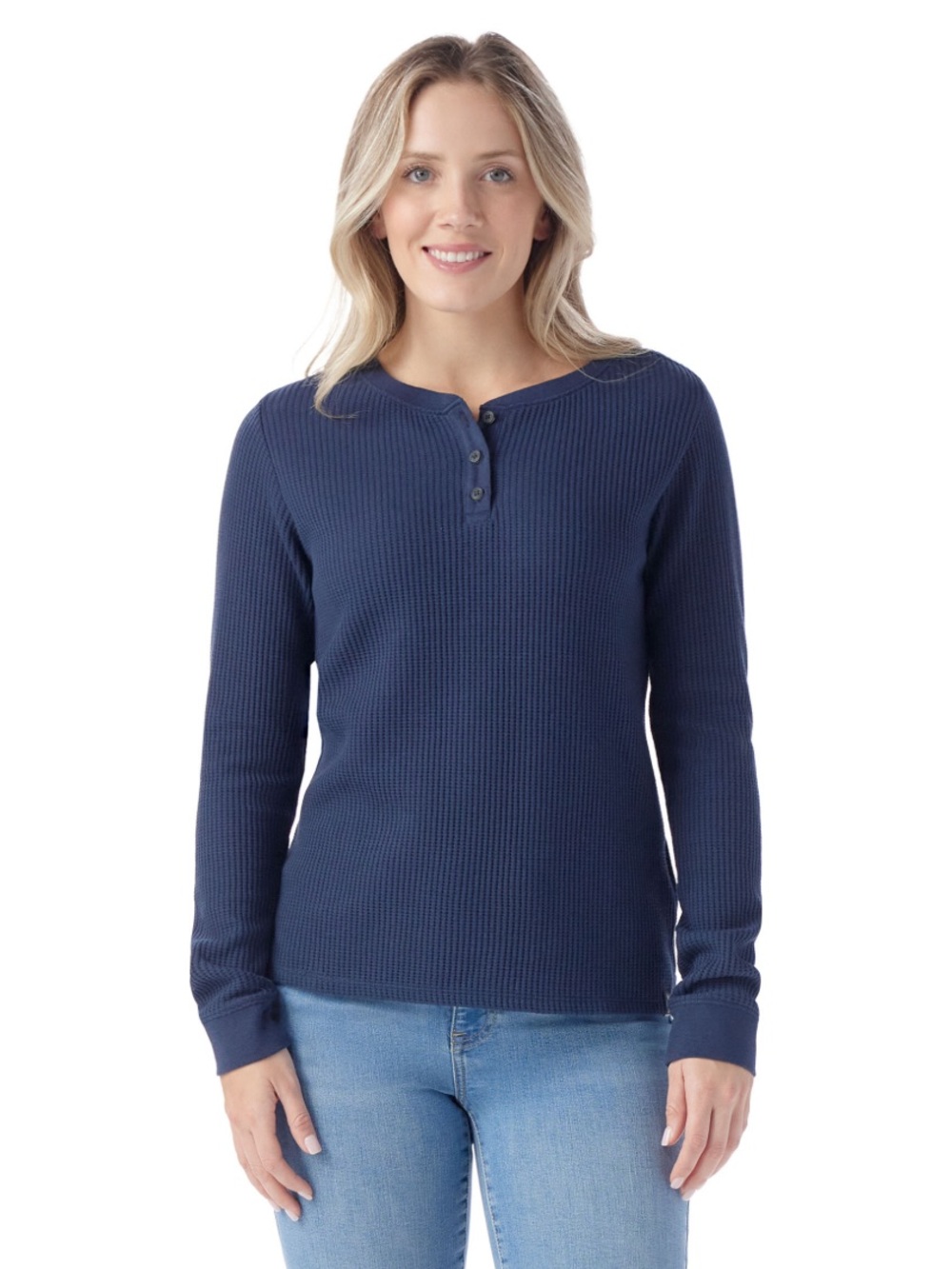 Sonoma Navy Waffle-Knit Long Sleeve Top